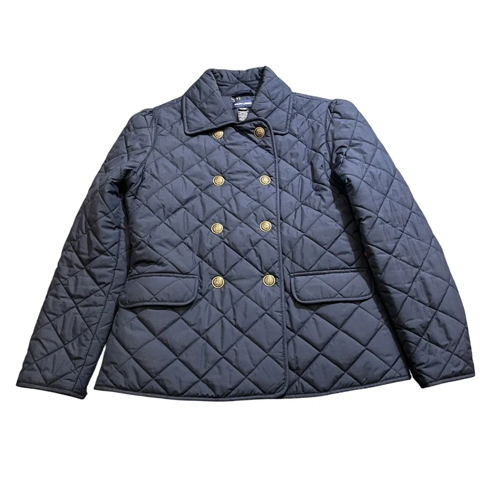 Ralph Lauren Girl's Blue Quilted Jacket‎ Winter Size XL peacoat double breasted